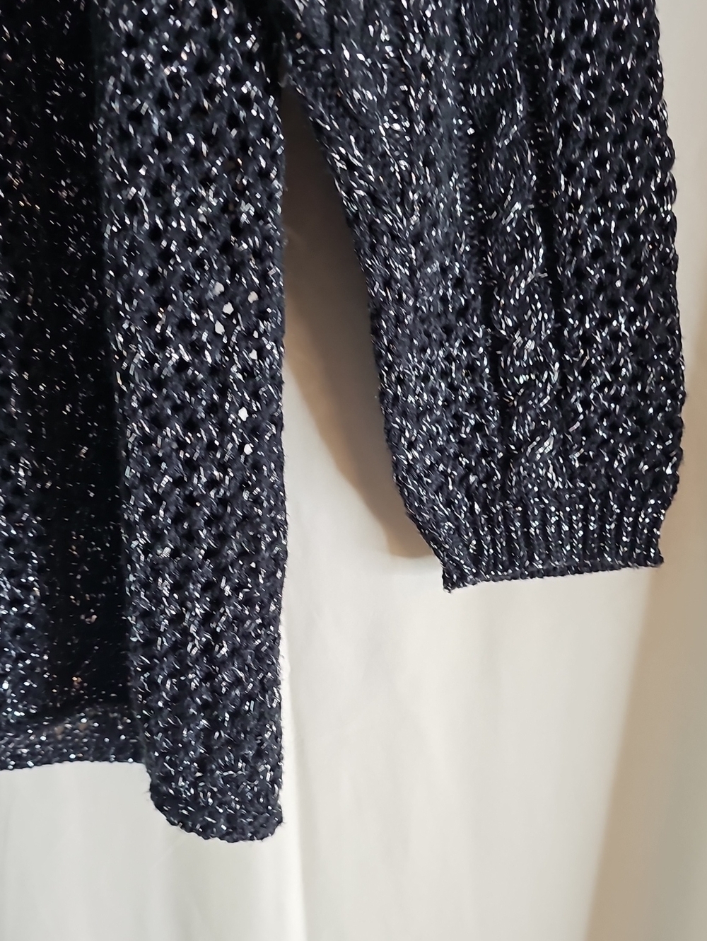 Herald House  Black Open-Knit V-Neck Sweater with Silver Threading - Picture 3 of 6